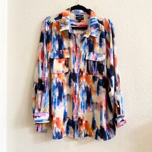 Investments Olivia Woman Abstract Brushstroke Print Button Up Tunic Shirt 2X